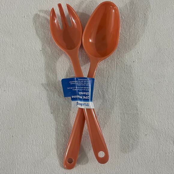 True Living Coral Melamine 2-Pack 9.72" Fork Spoon Utensils - Picture 3 of 3